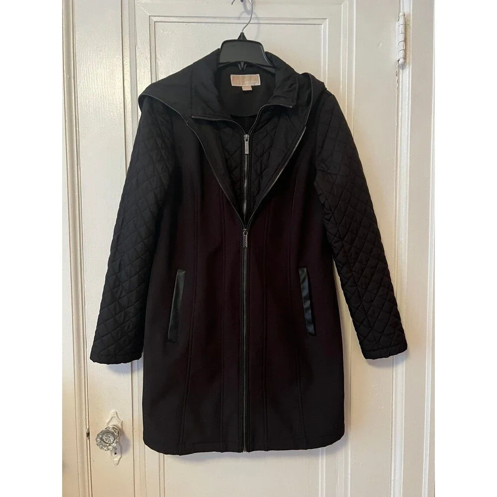 Michael Kors long coat jacket waterproof quilted sleeve hooded